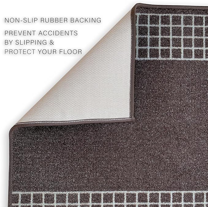 Custom Made Runner Rug for Kitchen Foyer Hallway Entry Choose Your Length 31 Inch Wide Geometric Checkered Design Brown Color (23 feet x 31 Inch)