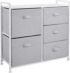 Amazon Basics Bedroom Closet Organizer with 5-Fabric Storage Drawers for Clothes Storage, White