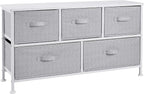 Amazon Basics Extra Wide Fabric 5-Drawer Storage Organizer Unit for Bedroom Closet, White