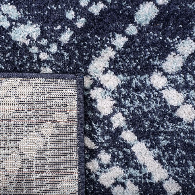 SAFAVIEH Adirondack Collection Area Rug - 8' Square, Navy & Ivory, Modern Diamond Distressed Design, Non-Shedding & Easy Care, Ideal for High Traffic Areas in Living Room, Bedroom (ADR131N)