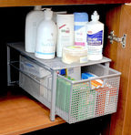 Deco Brothers Stackable Pull Out Cabinet Sliding Basket with Dividers, Large, Silver
