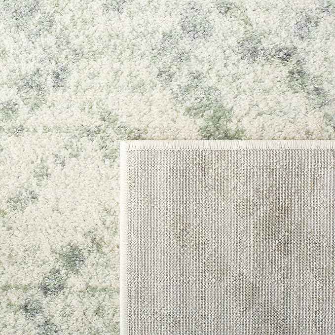 SAFAVIEH Adirondack Collection Area Rug - 6' Square, Ivory & Green, Modern Diamond Distressed Design, Non-Shedding & Easy Care, Ideal for High Traffic Areas in Living Room, Bedroom (ADR131X)