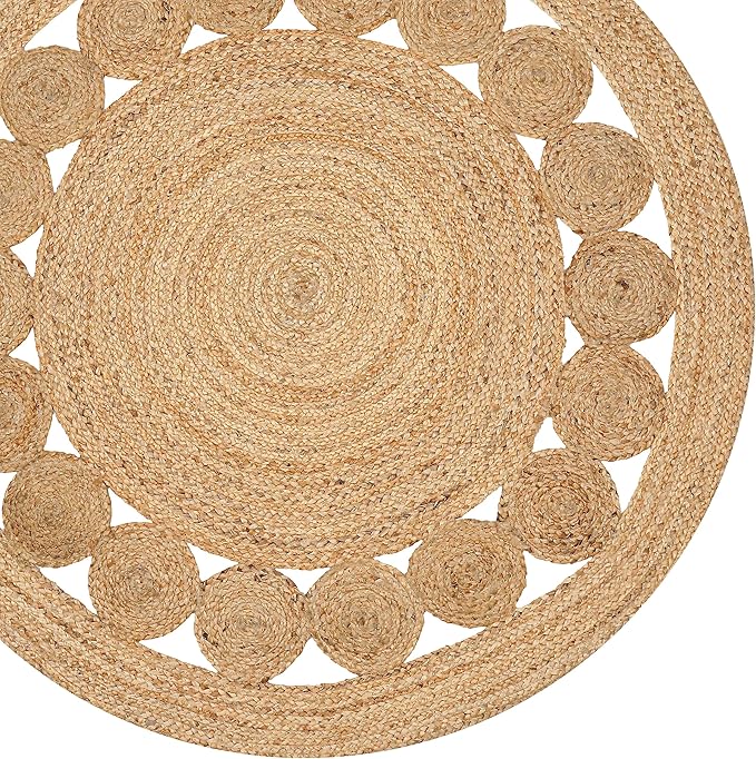 Savi Home Jute Area Rug Handwoven- 4 feet Round- Natural Beige - Rustic Vintage Beige Braided Reversible Rug- Eco Friendly Rugs for Farmhouse, Bedroom, Kitchen, Living Room