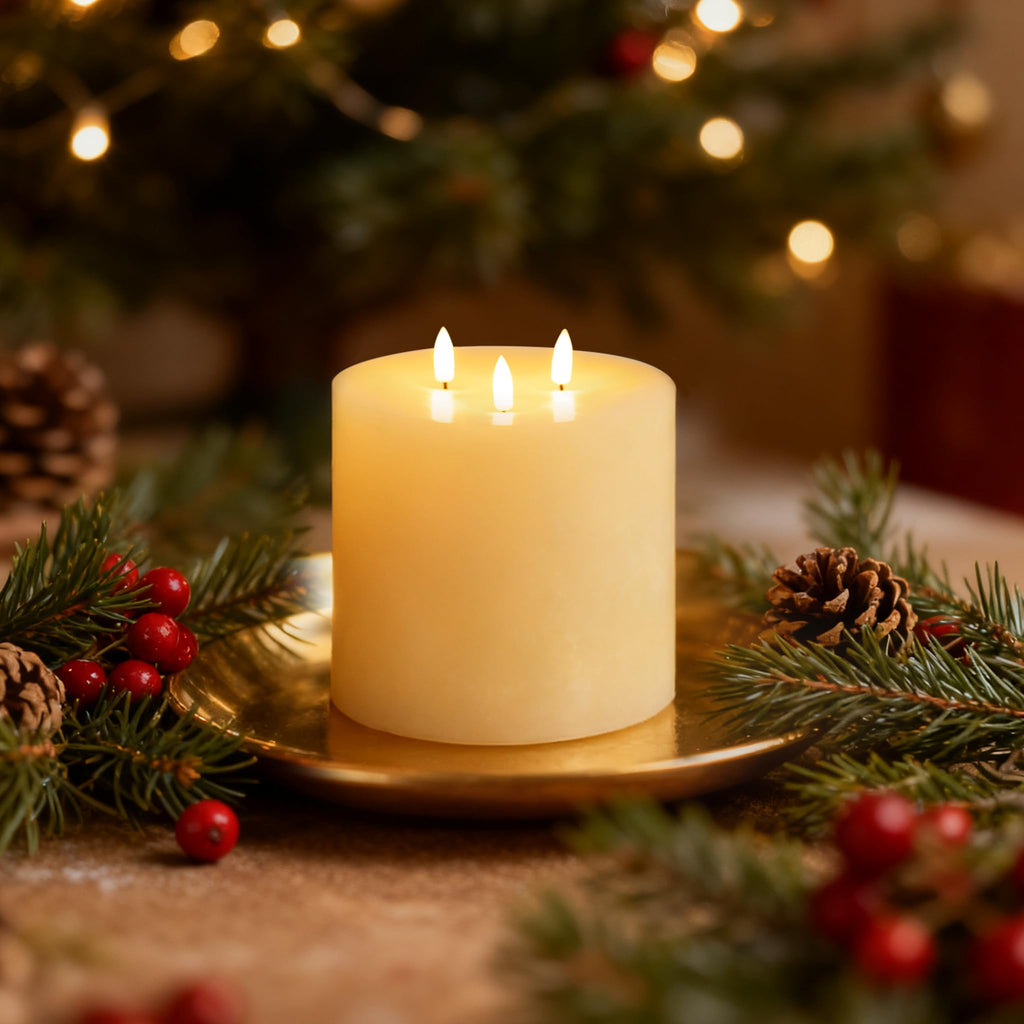 Amagic 6x6 Extra Large Flameless Candles – 3 Wicks, Remote, Real Wax Ivory