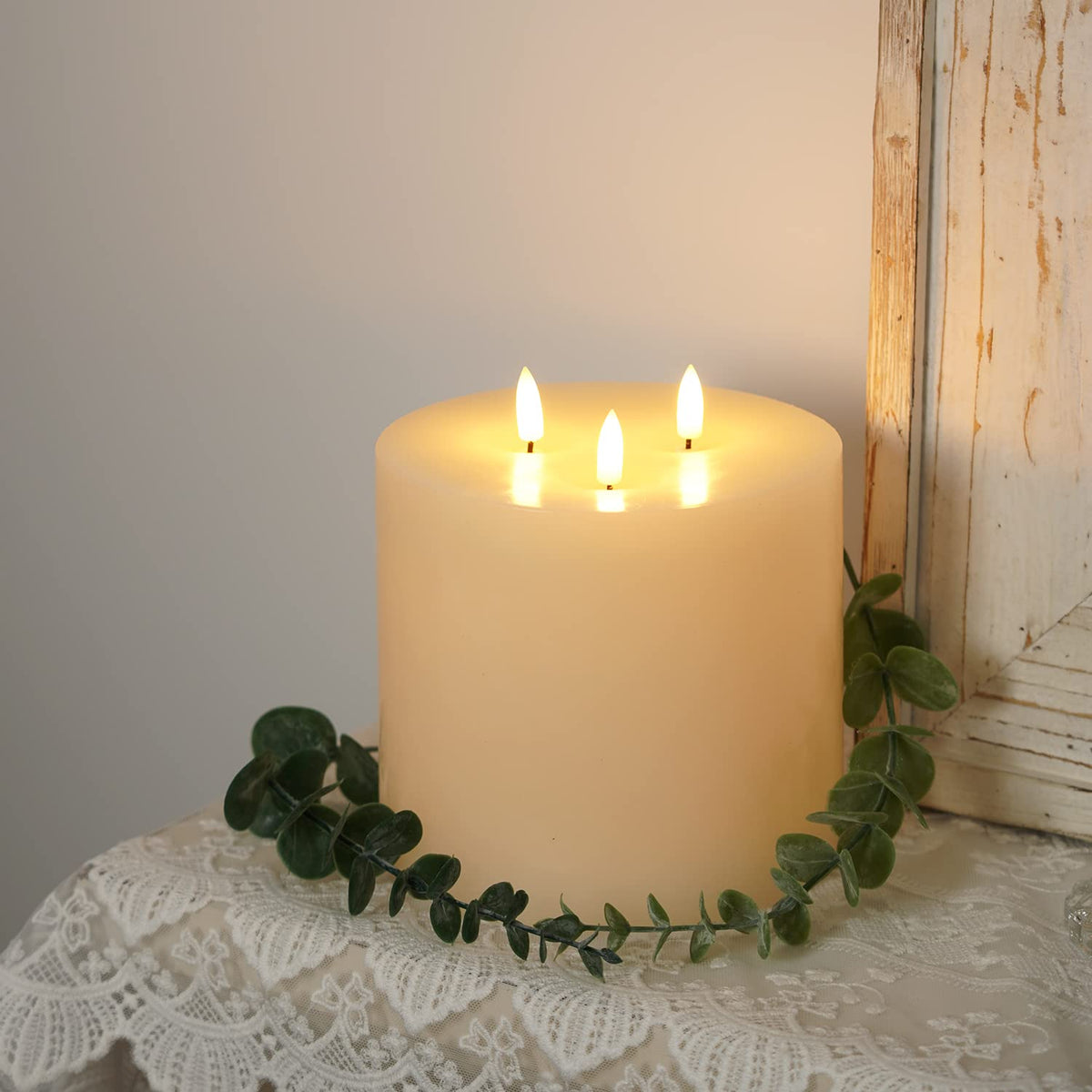 Amagic 6x6 Extra Large Flameless Candles – 3 Wicks, Remote, Real Wax Ivory