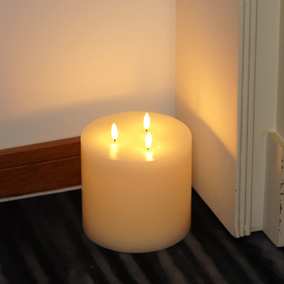 Amagic 6x6 Extra Large Flameless Candles – 3 Wicks, Remote, Real Wax Ivory