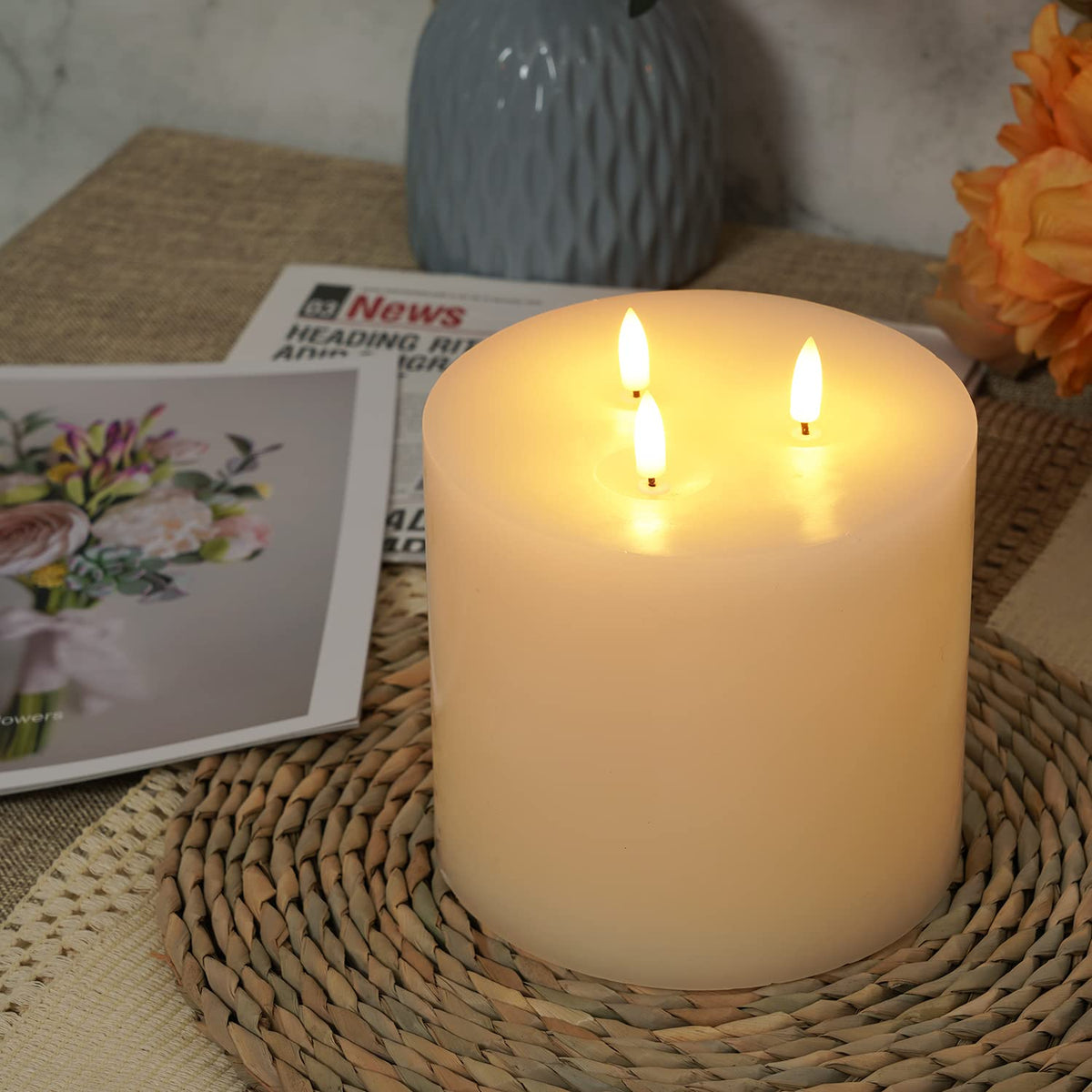 Amagic 6x6 Extra Large Flameless Candles – 3 Wicks, Remote, Real Wax Ivory
