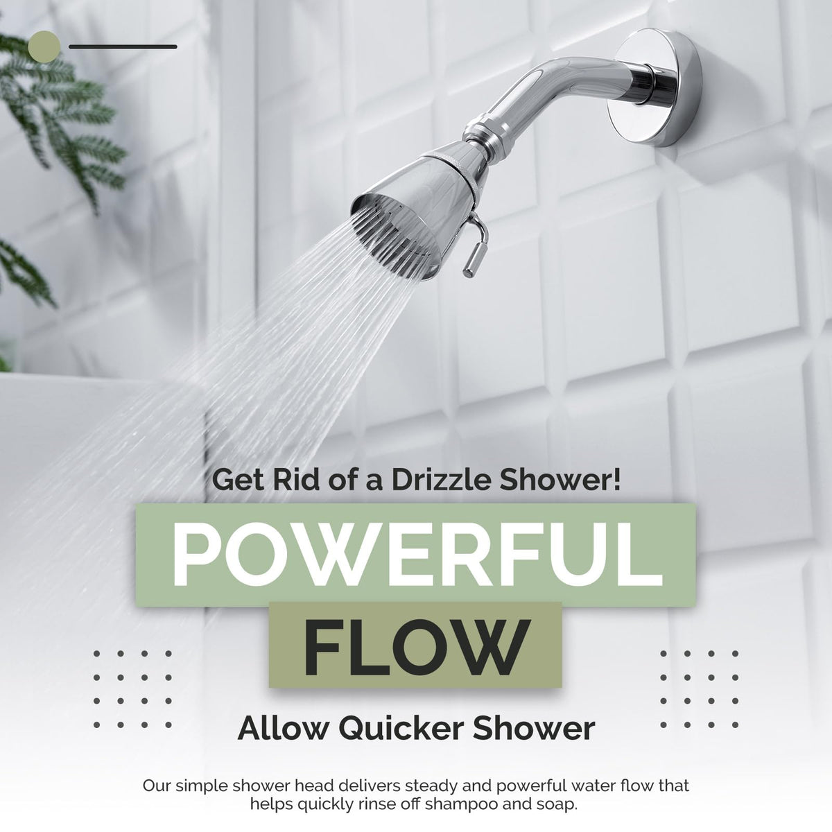 Angle Simple High Flow Shower Head with Brass Swivel Joint – Chrome