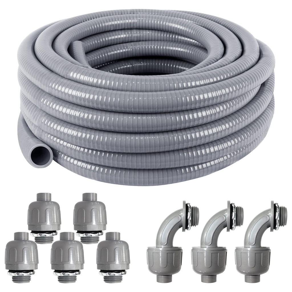 Ansgery Liquid Tight Conduit Kit 1/2 in x 25 ft – UL Certified, Flexible Non-Metallic