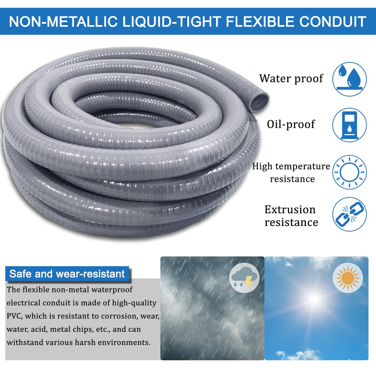 Ansgery Liquid Tight Conduit Kit 1/2 in x 25 ft – UL Certified, Flexible Non-Metallic
