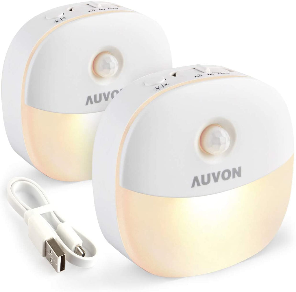 AUVON 2-Pack Rechargeable Night Light | Motion Sensor, Dusk-to-Dawn
