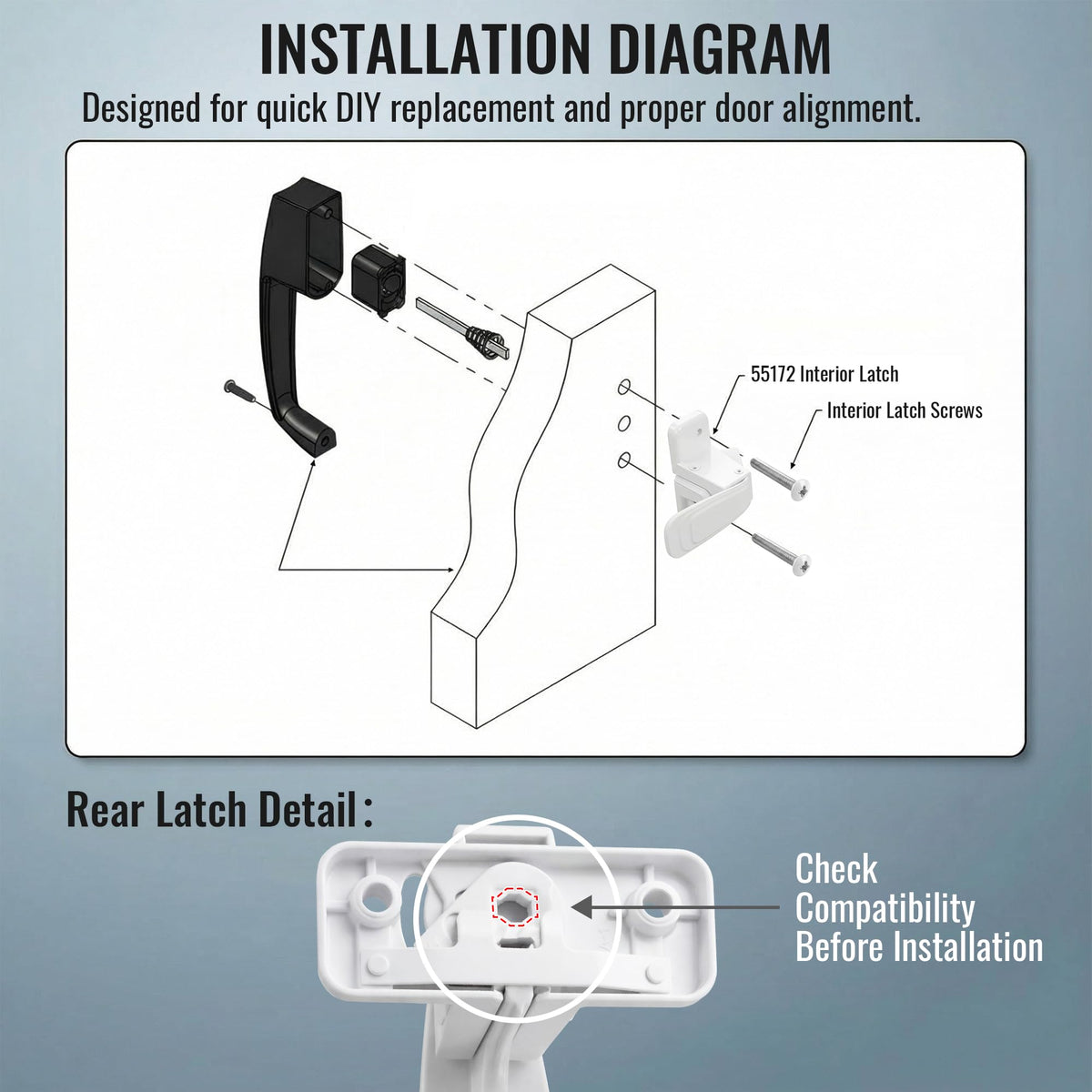 Avenuebool Replacement Screen Door Latch - Heavy-Duty Inside Door Handle for Storm Doors | White