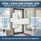 Avenuebool Replacement Screen Door Latch - Heavy-Duty Inside Door Handle for Storm Doors | White