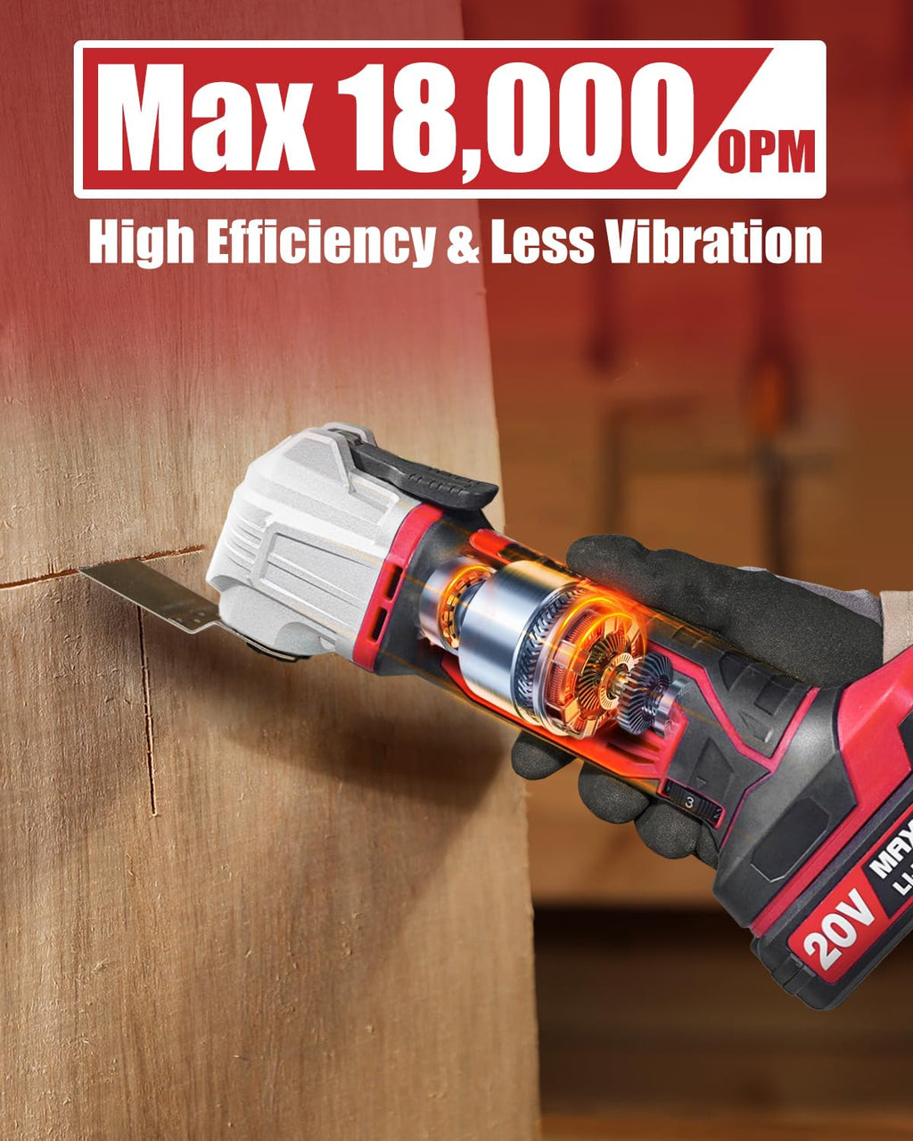 AVID POWER Cordless Oscillating Tool 20V – 18,000 OPM, 2.8° Oscillation, 31-Piece Kit