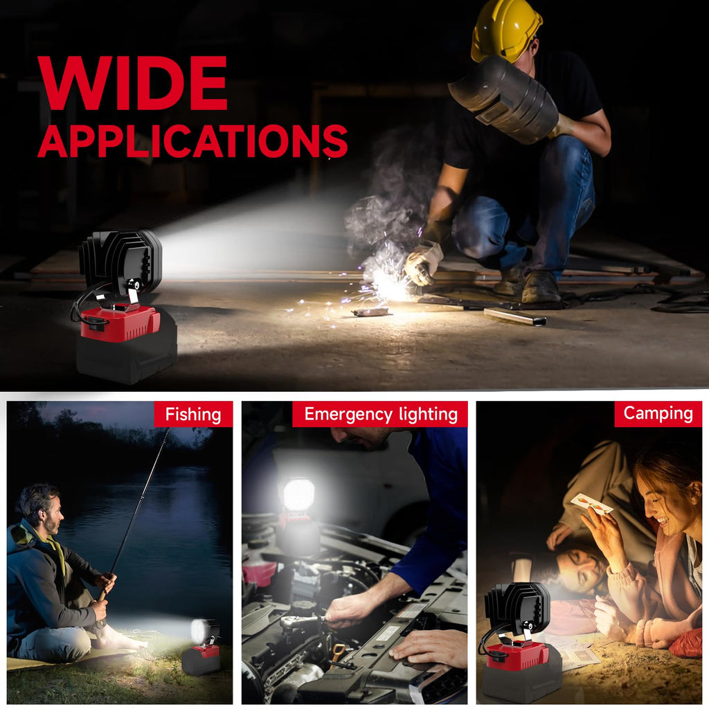 Azocek LED Work Light | 40W 6000LM, Milwaukee 18V Battery Compatible, 120° Adjustable