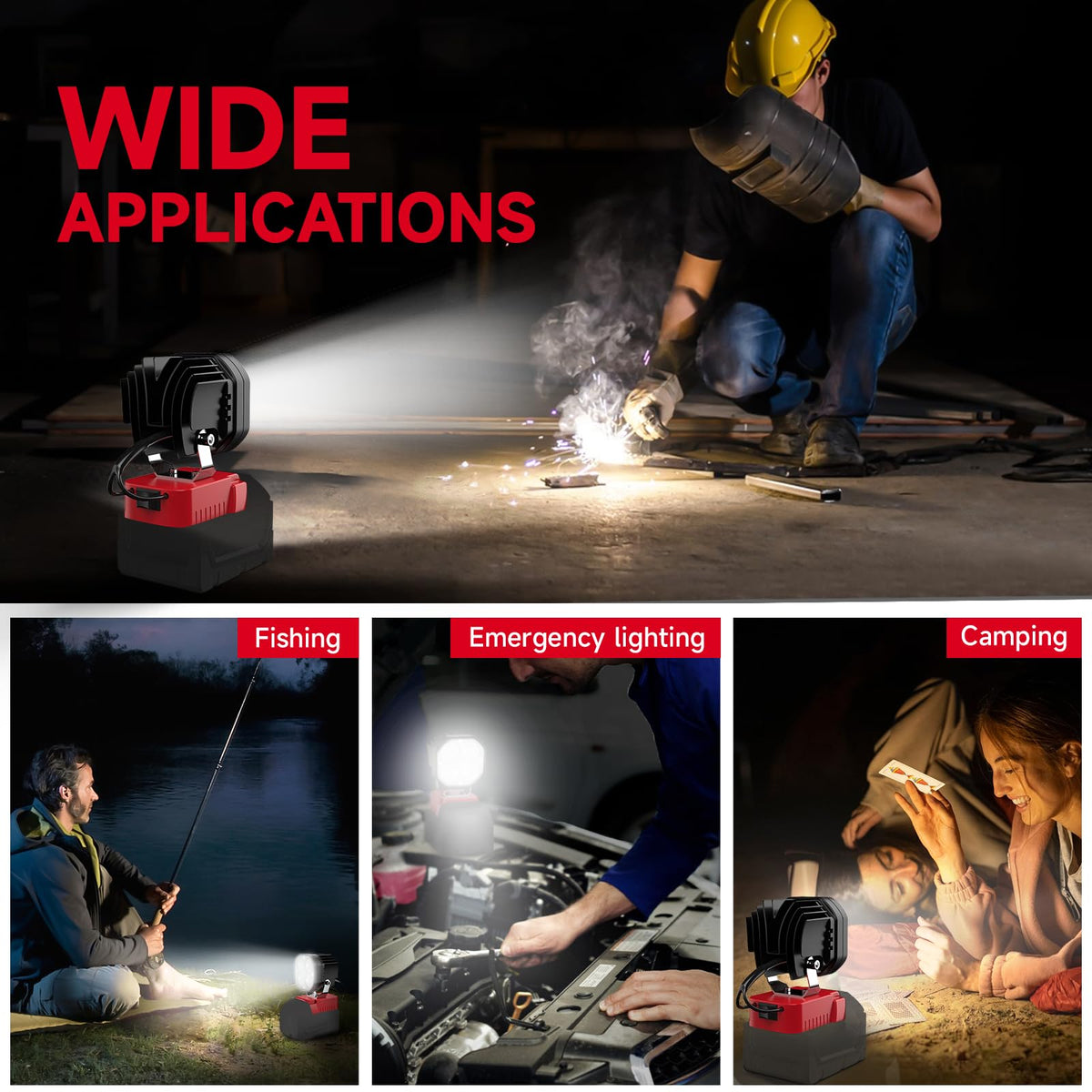 Azocek LED Work Light | 40W 6000LM, Milwaukee 18V Battery Compatible, 120° Adjustable