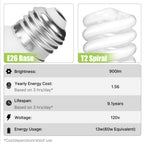 Barfelty E26 CFL Light Bulbs – 13W, 2700K, 900lm, Pack of 4 | UL Approved
