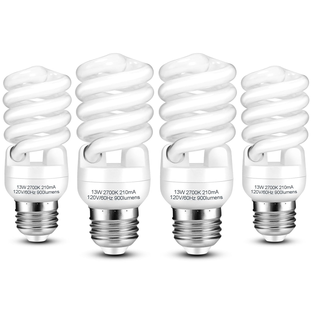 Barfelty E26 CFL Light Bulbs – 13W, 2700K, 900lm, Pack of 4 | UL Approved
