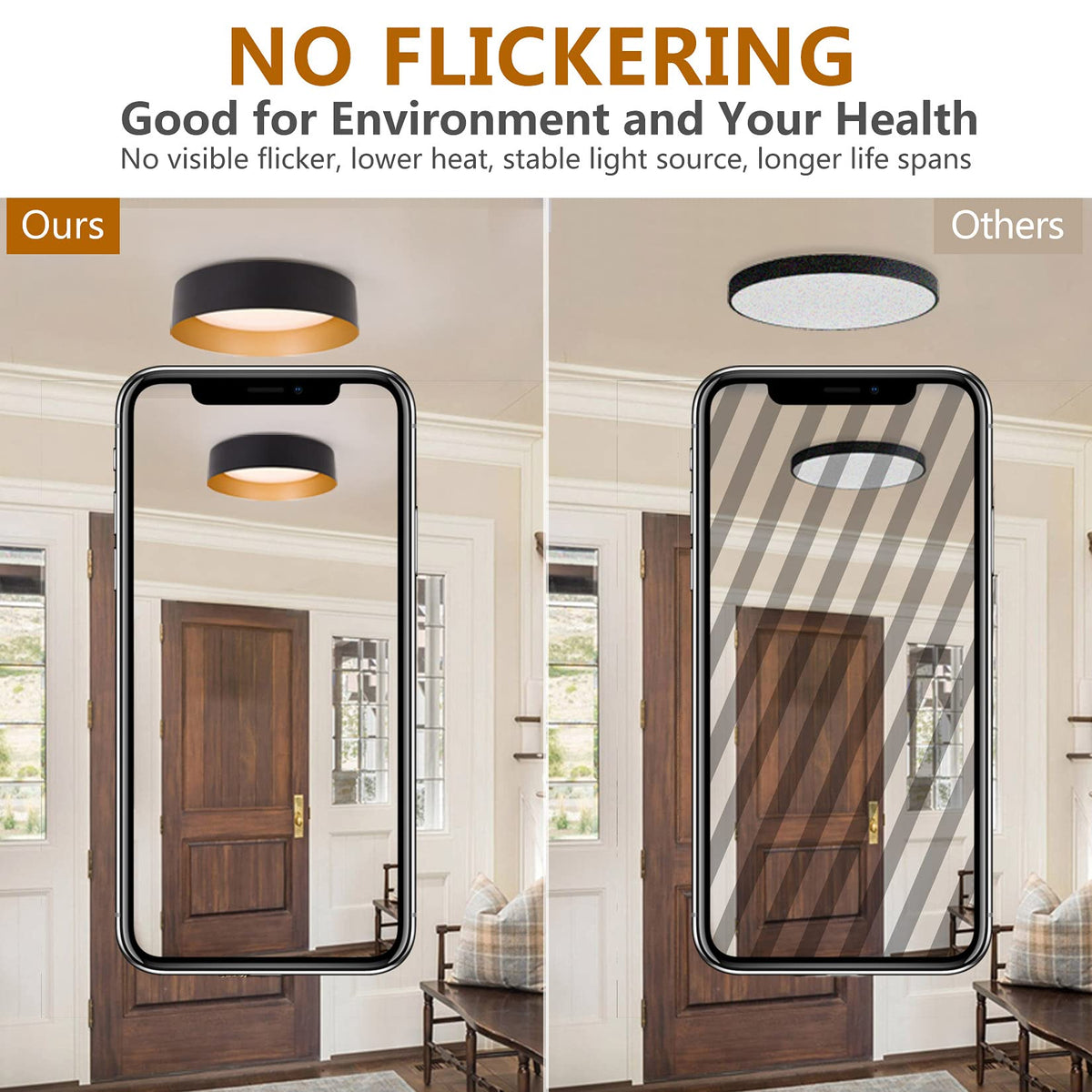 Bargeni Flush Mount Ceiling Lights – 12.5-inch, 3000K, 18W, Matte Black with Champagne Gold Inside, 2-Pack