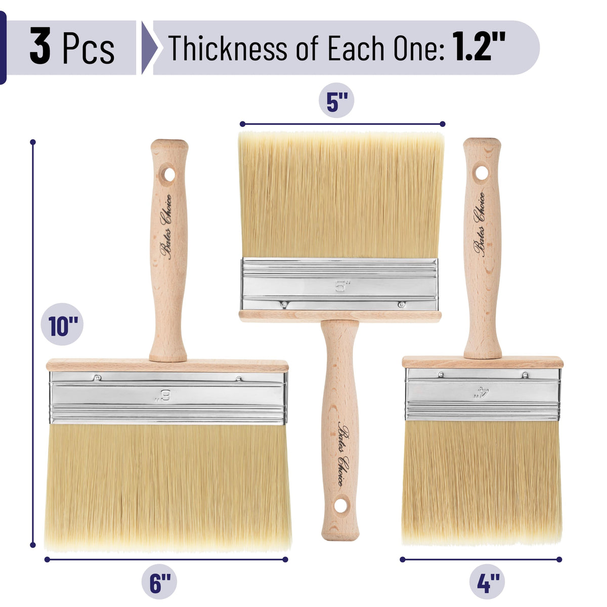 Bates Choice Deck Stain Brush Set – 4in, 5in, and 6in for Smooth, Even Wood Staining