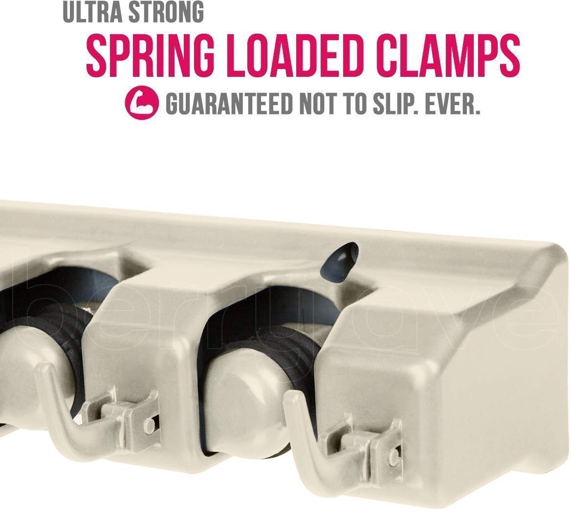 Berry Ave Broom Holder Wall Mount – 5 Slots & 6 Hooks | Heavy-Duty Mop & Broom Rack