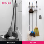 Berry Ave Broom Holder Wall Mount – 5 Slots & 6 Hooks | Heavy-Duty Mop & Broom Rack