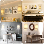 Beser·Win Plug-in Wall Sconce 2-Pack — 3 Color Modes, Beige Linen Shade, UL-Certified