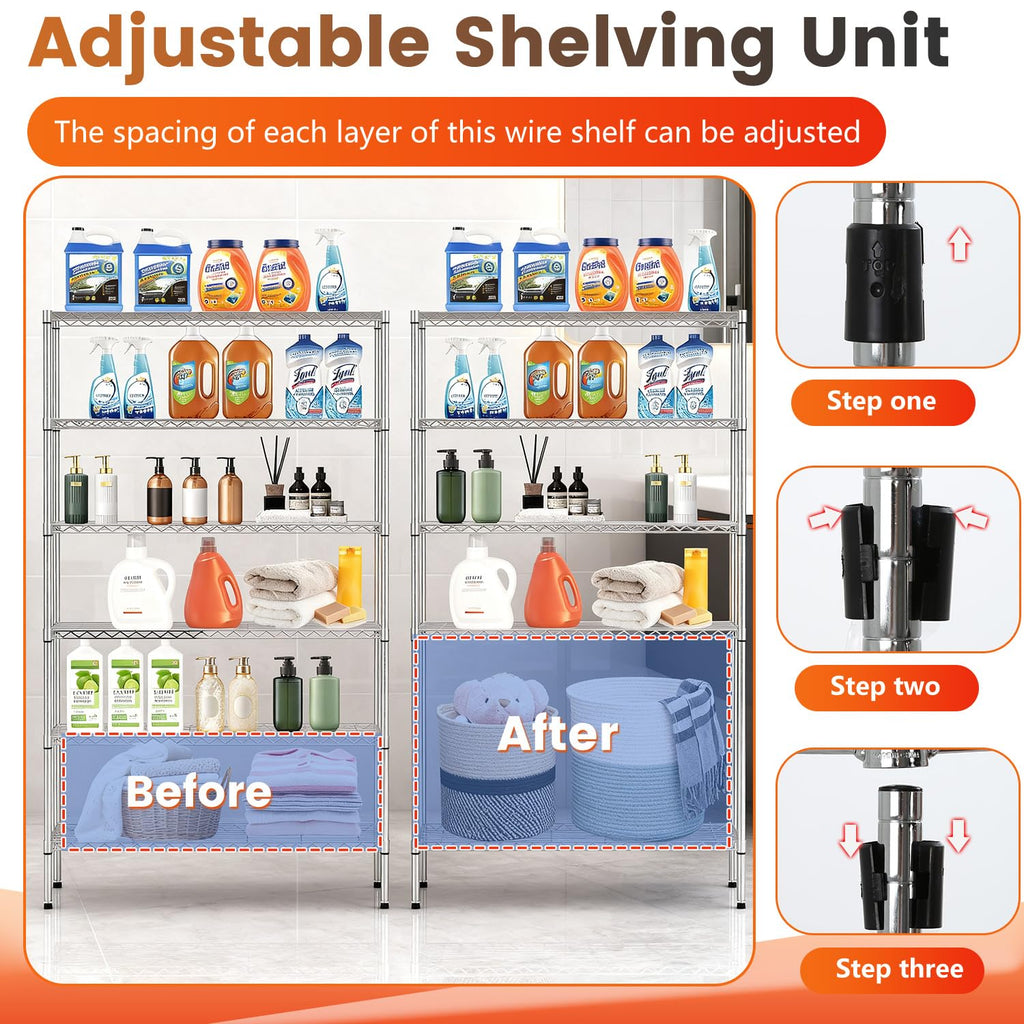 BestOffice 6-Tier Chrome Wire Shelves with Wheels | Heavy-Duty, No-Tool Assembly