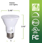 Bioluz LED PAR20 3000K Bulbs – 90 CRI, 5.5W, 75W Replacement, Dimmable, E26, 40° Beam, UL Listed, 4-Pack