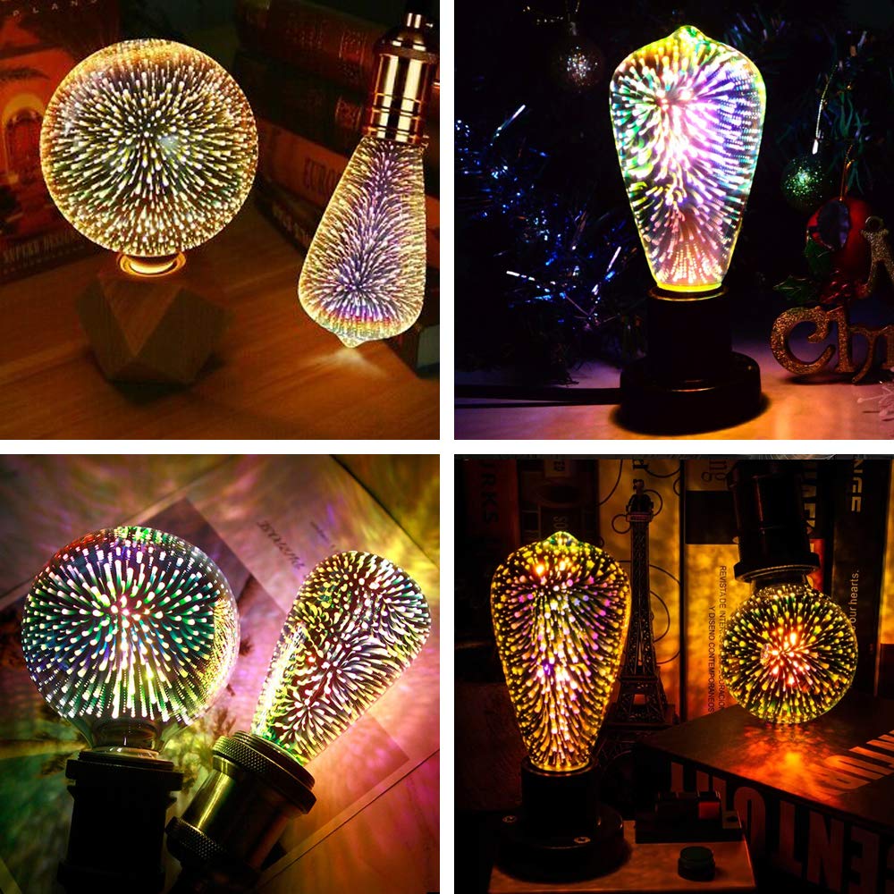 Bluex Bulbs 2 Pack Infinity 3D Fireworks LED ST19 Bulbs | Multicolor Stain Glass Effect