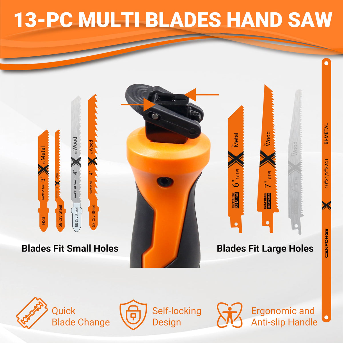 CENFORGE 13-Piece Hand Saw Set | 12 Blades & Quick-Change Handle