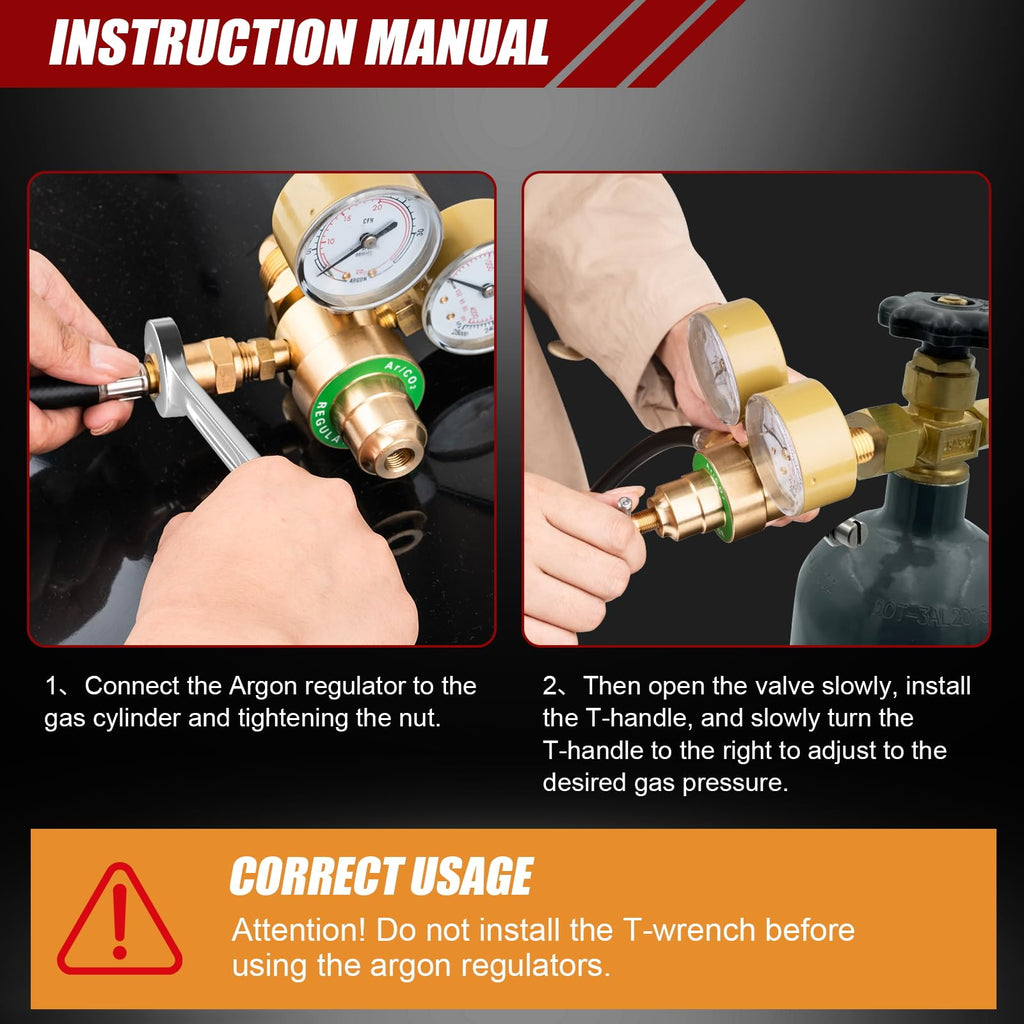 Cesilili Argon CO2 Regulator with Dual Gauge – 0-4000 PSI, 6.6 ft Hose