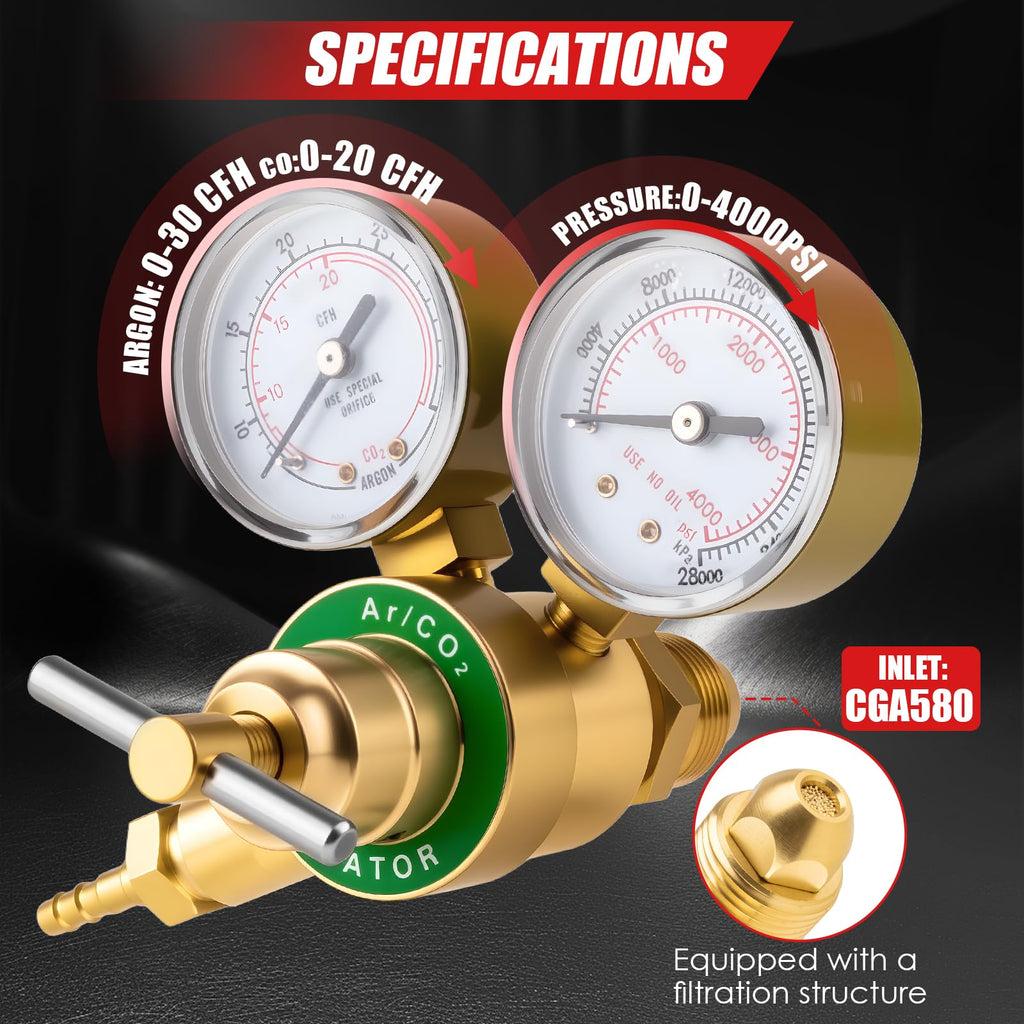 Cesilili Argon CO2 Regulator with Dual Gauge – 0-4000 PSI, 6.6 ft Hose
