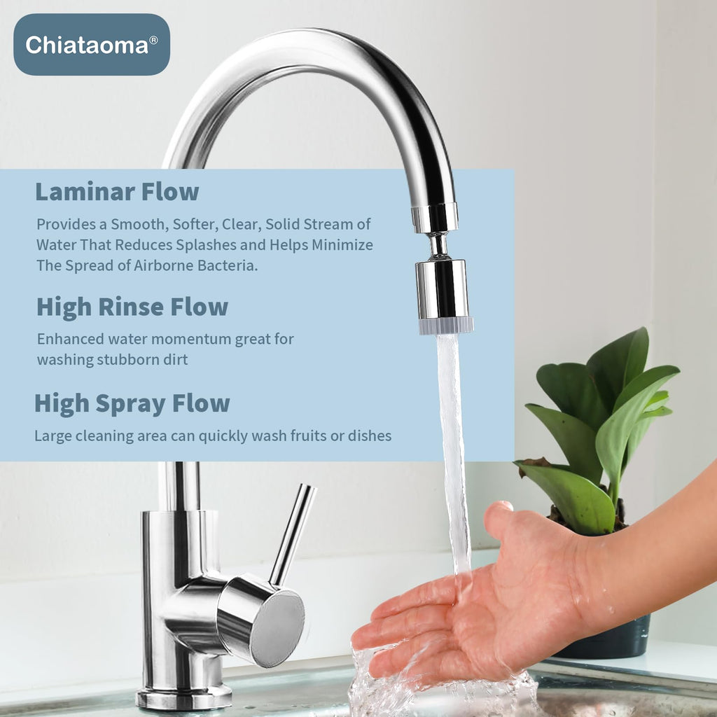 CHIATAOMA Swivel Faucet Aerator – 3-Function Nozzle, 360° Rotation, Chrome Kitchen Attachment