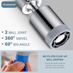 CHIATAOMA Swivel Faucet Aerator – 3-Function Nozzle, 360° Rotation, Chrome Kitchen Attachment