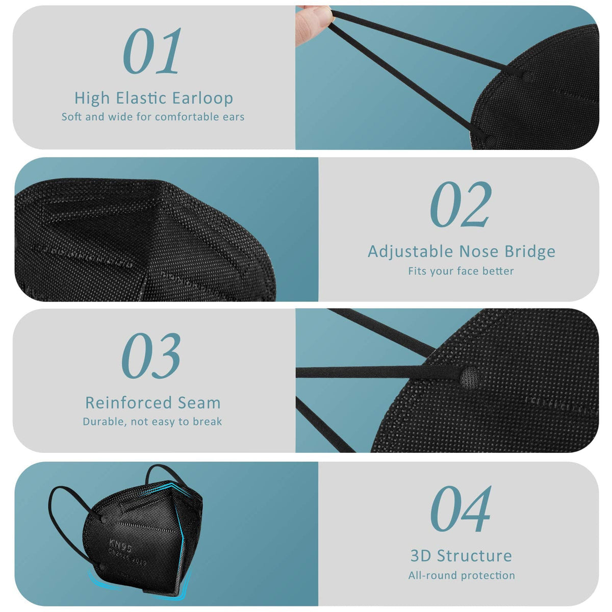 ChiSip KN95 Face Mask 40 Pcs – 5-Ply Breathable PM2.5 Protection (Black)