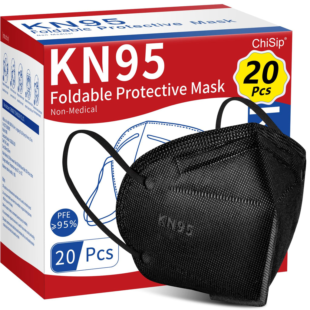 ChiSip KN95 Face Mask 40 Pcs – 5-Ply Breathable PM2.5 Protection (Black)