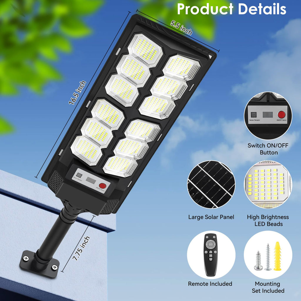 CNOIJUTS Solar Lights Outdoor Waterproof - 6500K 13000LM Dusk-to-Dawn, Motion Sensor, Remote Control, 6-Pack