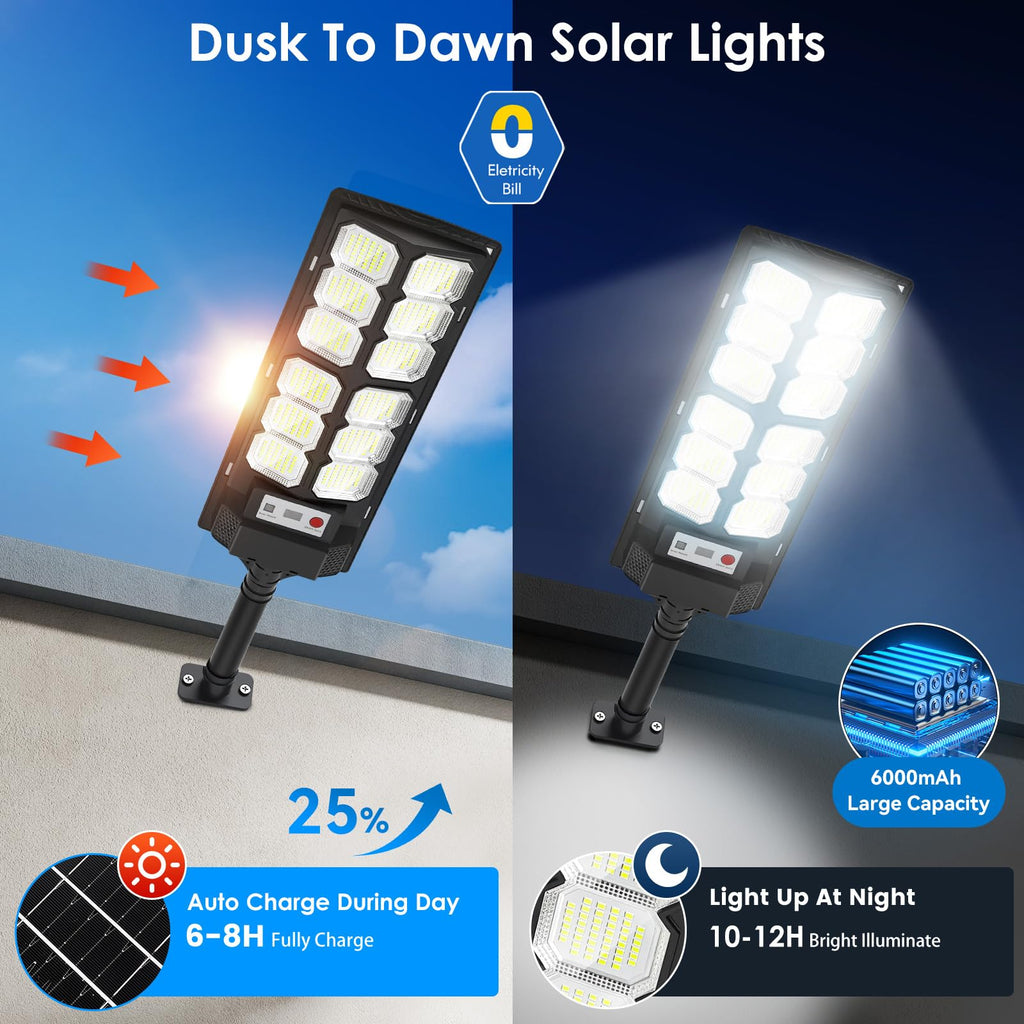CNOIJUTS 4-Pack Solar Street Lights – 13,000LM, 6500K LED Flood Lights with Motion Sensor