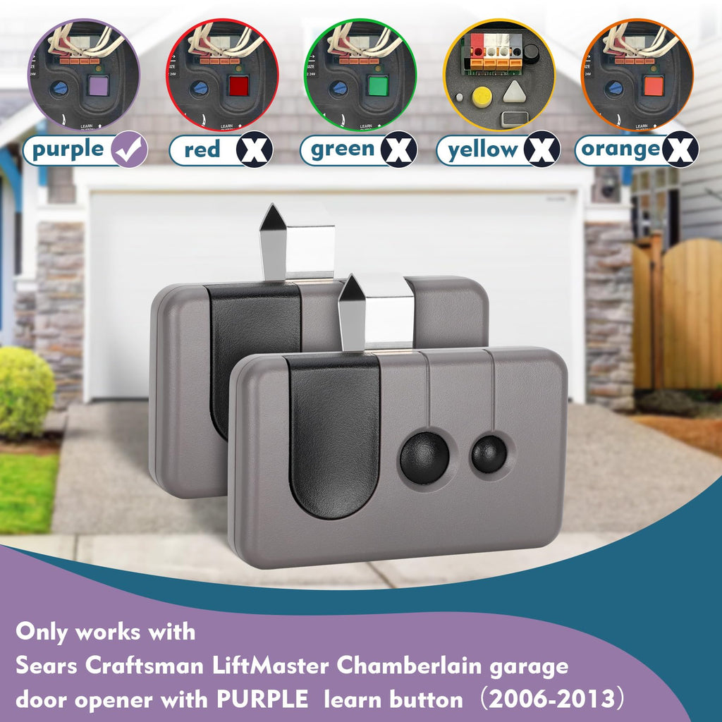 Cooouds 2-Pack Garage Door Remote for Craftsman/LiftMaster Purple Learn Button (2006-2013)