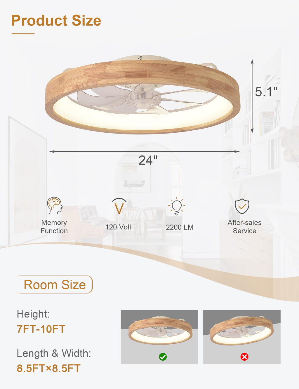 Curve Curio 24'' Ceiling Fan with Light – Fandelier Flush Mount, 3-Color LED, 6 Speeds