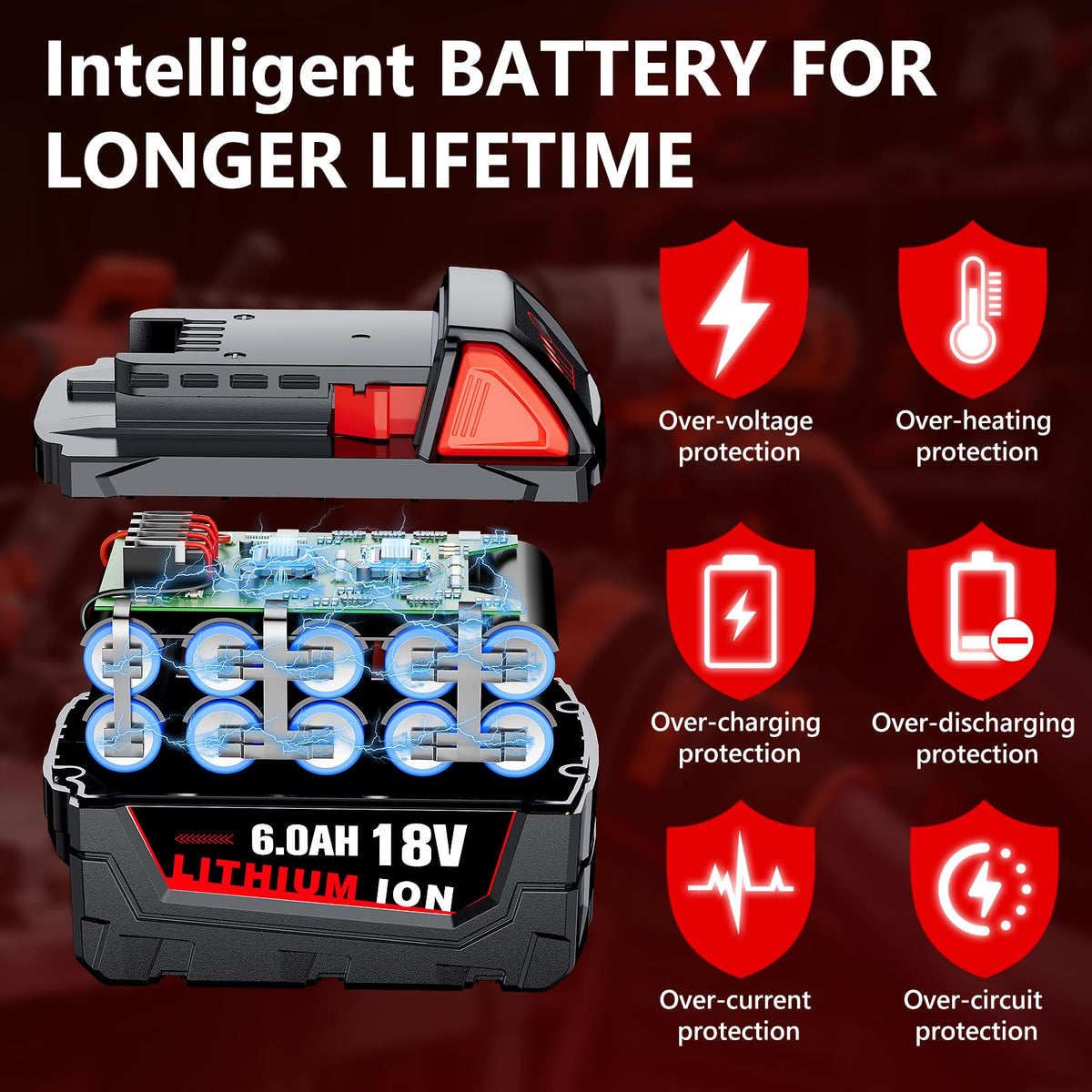 Cvagix 18V M18 Replacement Battery 6000mAh – 4-Pack for Milwaukee Tools