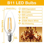 DAYBETTER E12 Dimmable LED Filament Candelabra Bulbs – 40W Equivalent, 12 Pack, 2700K