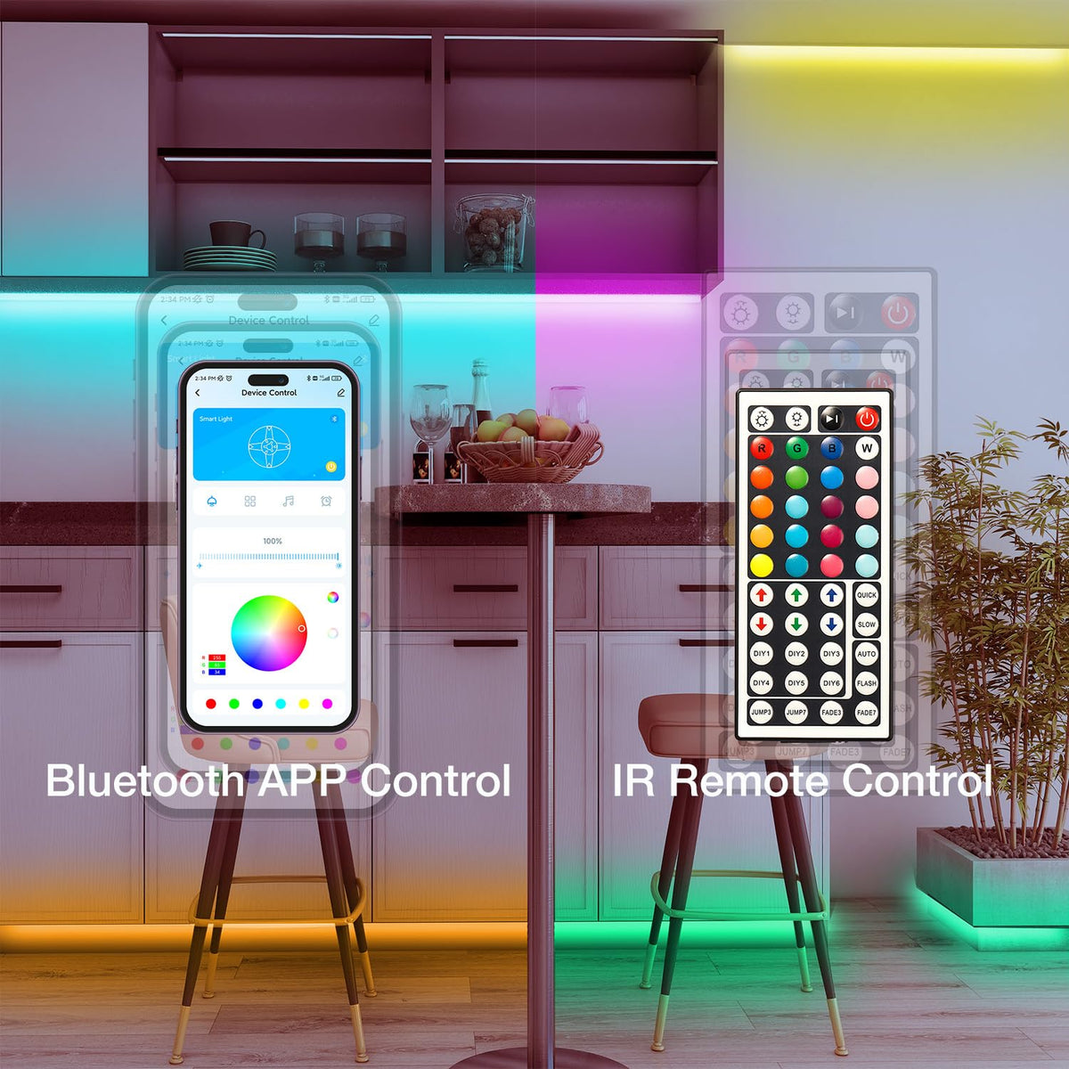 DAYBETTER Smart RGB LED Strip Lights – 100ft, App Control & IR Remote
