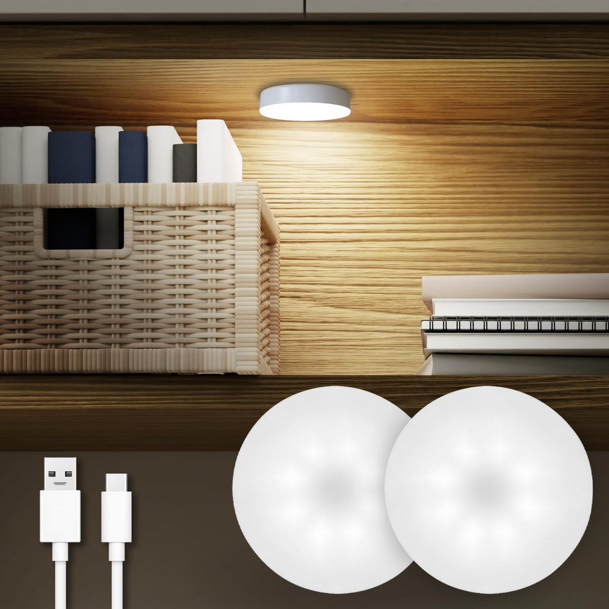DAZZY DOT Rechargeable Puck Lights 2 Pack – Dimmable Magnetic LED Closet & Cabinet Light