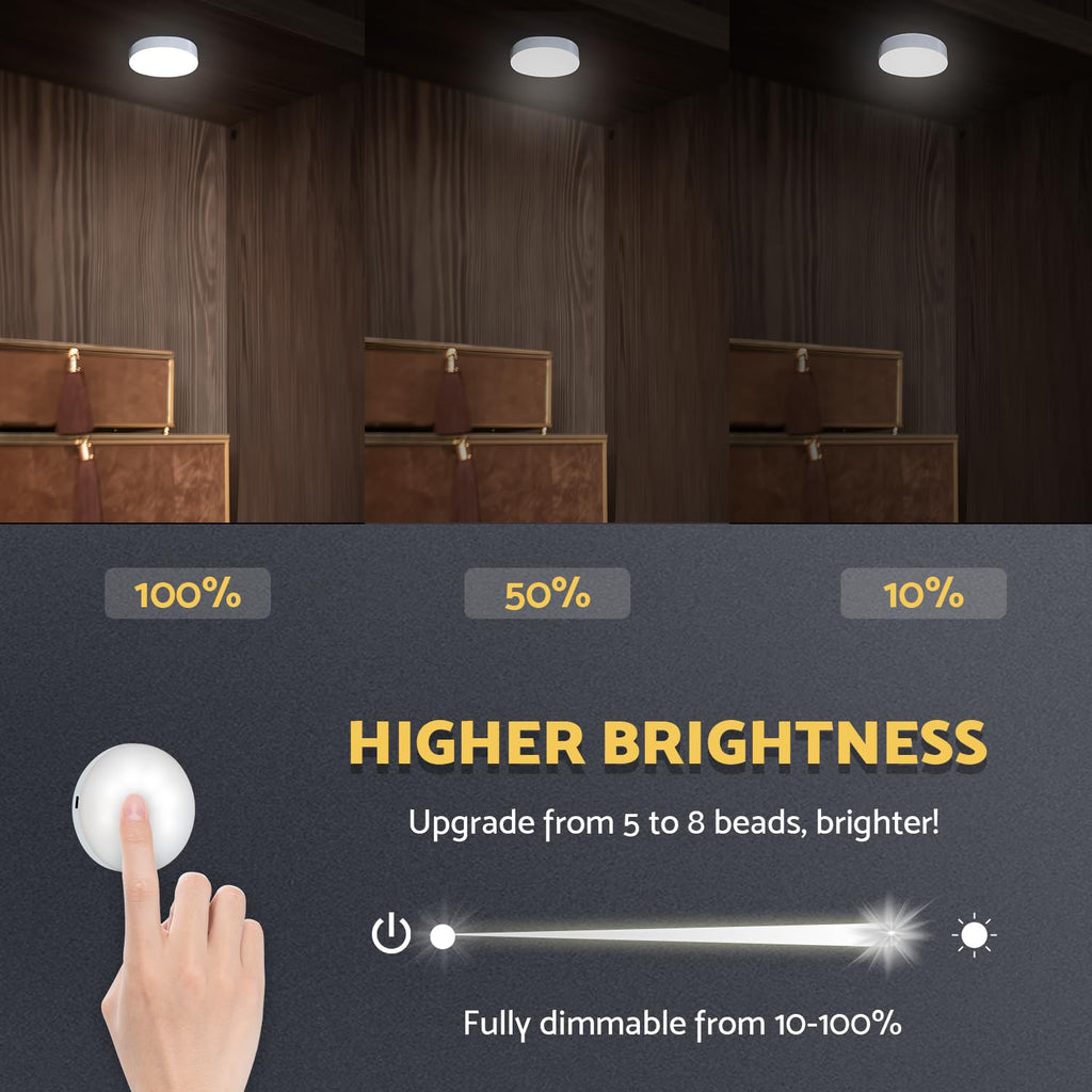 DAZZY DOT Rechargeable Puck Lights 2 Pack – Dimmable Magnetic LED Closet & Cabinet Light