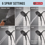 Delta In2ition 6-Setting 2-in-1 Dual Shower Head with ProClean Hand Shower – Matte Black 75655BL