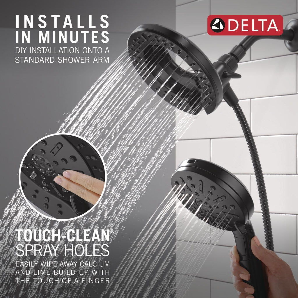 Delta In2ition 6-Setting 2-in-1 Dual Shower Head with ProClean Hand Shower – Matte Black 75655BL