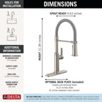 Delta Rhett Pro Style Commercial Kitchen Faucet with Pull Down Sprayer – 18829-SS-DST