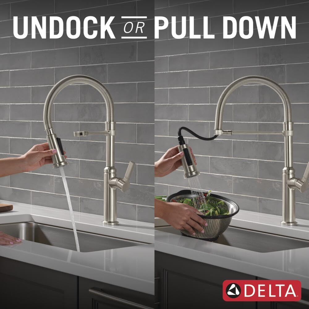 Delta Rhett Pro Style Commercial Kitchen Faucet with Pull Down Sprayer – 18829-SS-DST